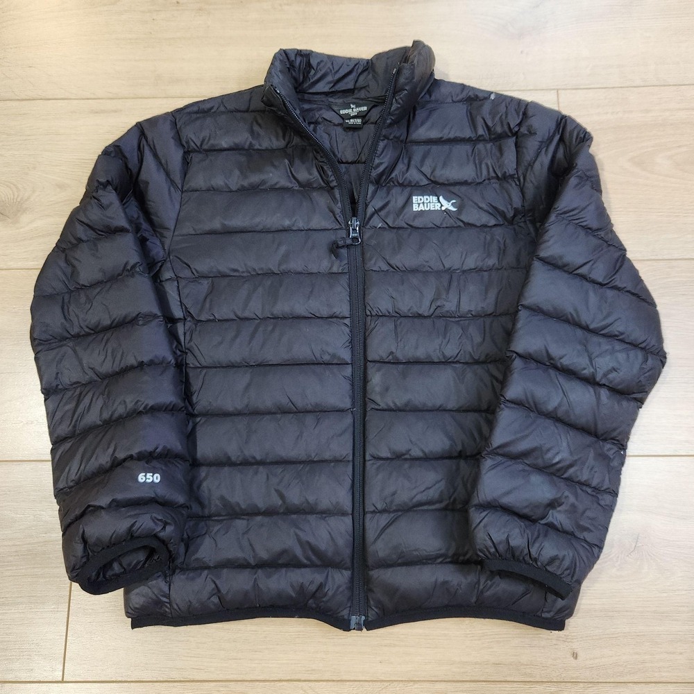Eddie Bauer Down Jacket Kids Medium 7/8 Black 650 Puffer Packable Insulated